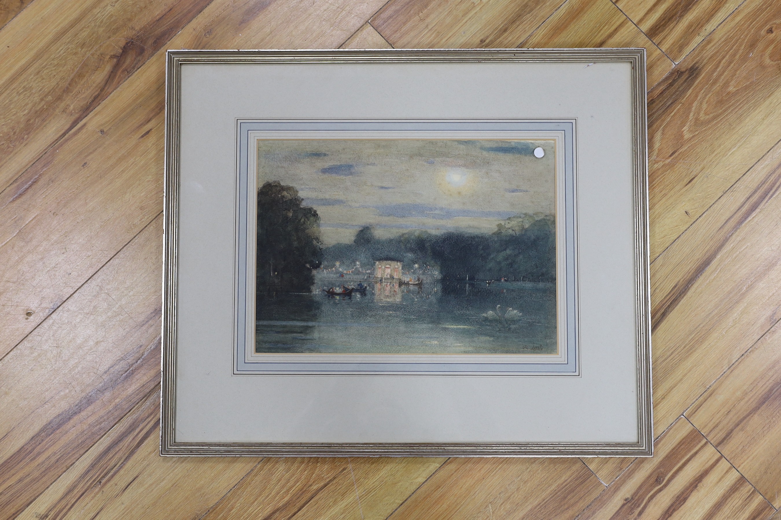 Robert.W. Little, R.W.S. (1854-1944), watercolour, Regatta on the lake at night, signed, 27 x 38cm